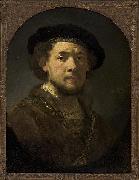 REMBRANDT Harmenszoon van Rijn Bust of a man wearing a cap and a gold chain. oil painting reproduction